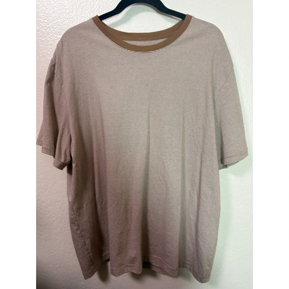 Banana Republic Mens XL Signature Midweight Striped Organic Cotton TShirt Brown